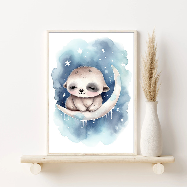 obrazy i plakaty do pokoju dziecięcego Plakat Nocny odpoczynek leniwca