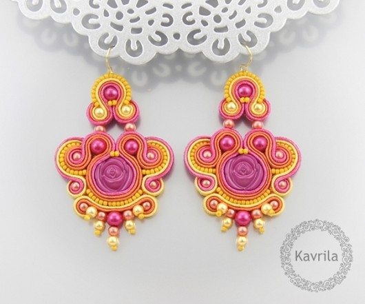 kolczyki soutache hawaiian roses kavrila