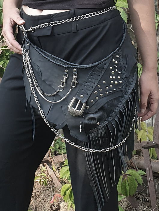 torby na ramię Na ramię i na biodro, skórzana asymetryczna torba z frędzlami