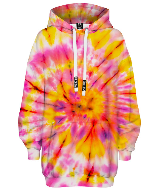 bluza z kapturem damska Bluza Oversize Tunika DR.CROW Tie Die Pink