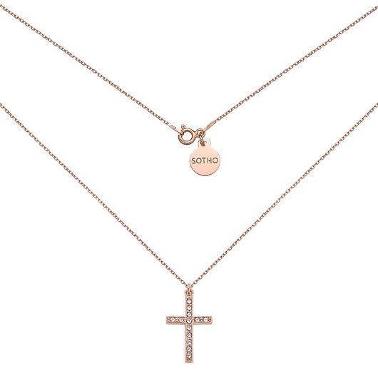złote naszyjniki Naszyjnik z różowego złota z krzyżem wysadzanym SWAROVSKI CRYSTAL