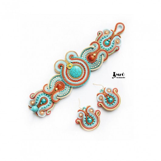 Perła Adriatyku- bransoleta i kolczyki sutasz Mró Soutache