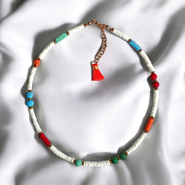chokery Summer collection: naszyjnik - choker : muszla biała i lawa multicolor