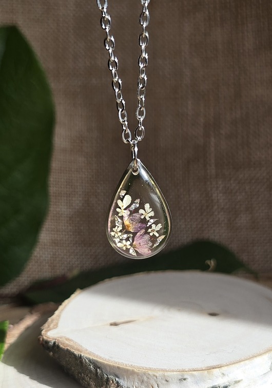 wisiory Srebrny wisiorek prawdziwe kwiaty różowa łezka