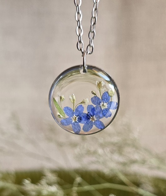 wisiory Wieczne kwiaty srebrny wisiorek prawdziwe kwiaty naszyjnik niezapominajki