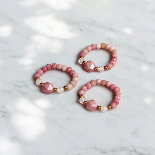 pierścionki elastyczne MIŁOŚĆ :: pierścionek : rodonit, kryształ górski,hematyt