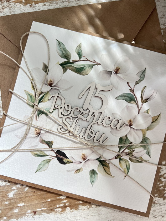 kartki scrapbooking Ręcznie robiona kartka życzenia z okazji 15 rocznicy ślubu