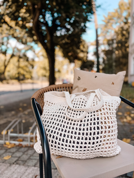 torby na ramię Torba shopper ze sznurka biała/ ecru
