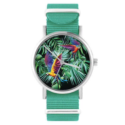 zegarki damskie Zegarek -  Papugi, tropikalny - turkusowy, nylonowy