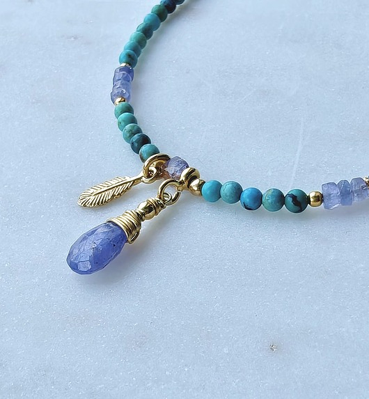 złote naszyjniki Letnie lśnienia z tanzanitem i turkusem - naszyjnik