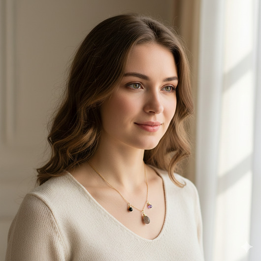 złote naszyjniki Złoty naszyjnik, labradoryt, spinel, pozłacane srebro 925