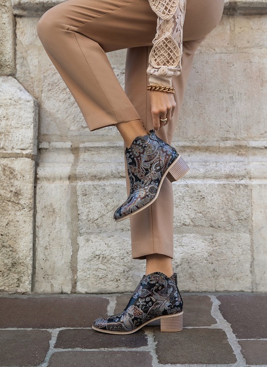 botki damskie BOTKI KWOBOJKI NA 5 CM KLOCKU - SKÓRA NATURALNA - MODEL 483 - KOLOR BOHO