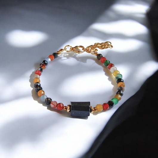 bransoletki z kamieni naturalnych Czarny turmalin i agat jesienny : bransoletka z regulacją