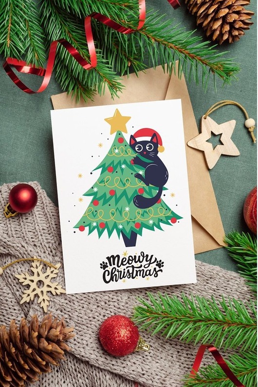 grafiki i ilustracje PLAKAT koty  święta prezent wesołych świąt