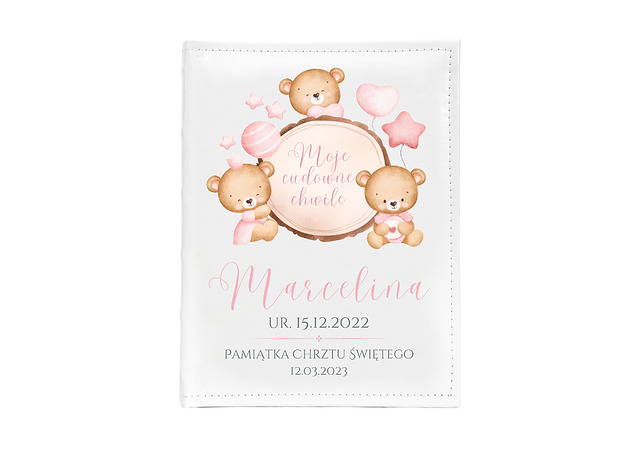 Chrzest - inne RÓŻOWE MISIE pamiątka chrztu świętego personalizawana ecoskóra