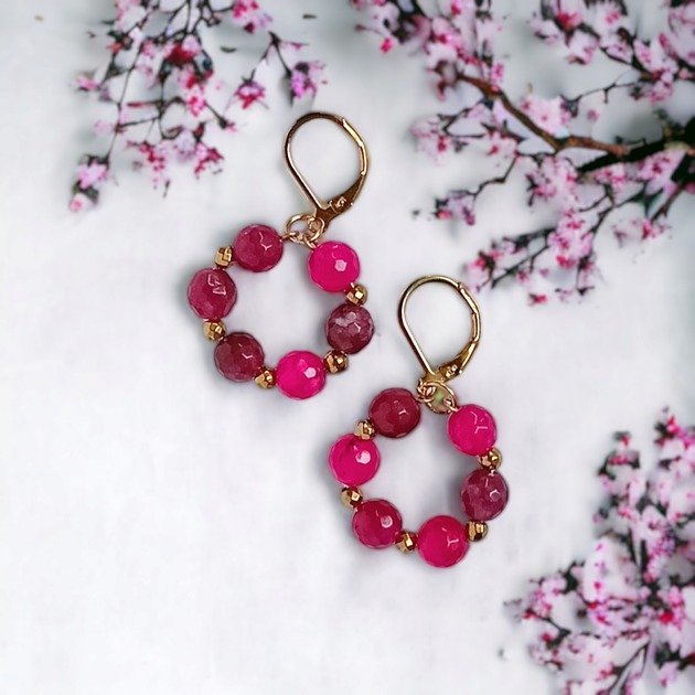 kolczyki z kamieniami Kolekcja WIANKI : urocze kolczyki : fuchsia