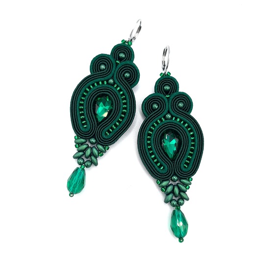 kolczyki soutache Verra zielone romantyczne eleganckie kolczyki sutasz z kryształkami