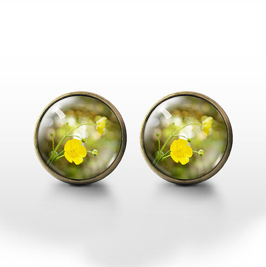 kolczyki szklane Kolczyki - Żółty kwiat - brąz