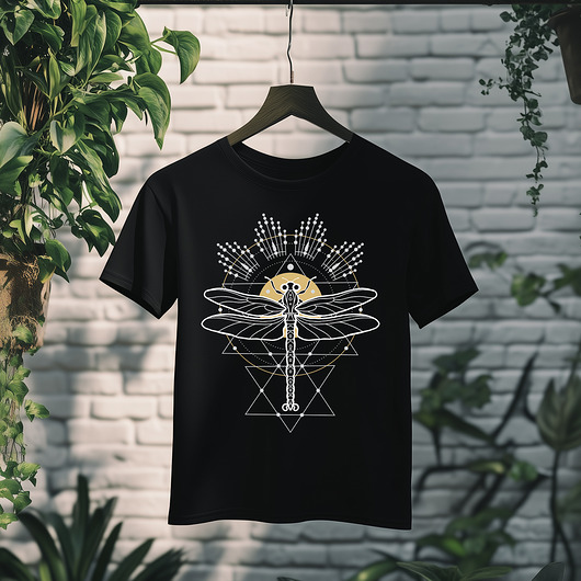 t-shirty męskie Koszulka - Święta geometria - Ważka z gwiezdnym ornamentem