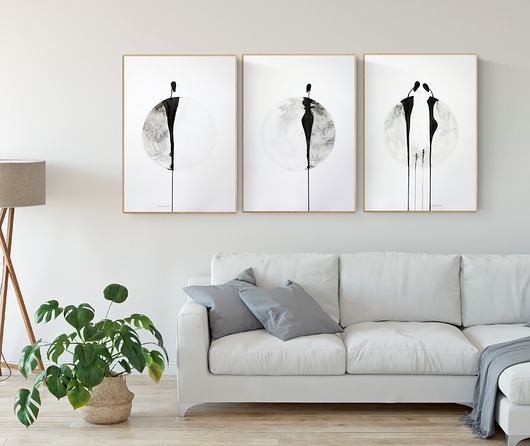 zestaw 3 obrazów malowanych ręcznie 50 x 70 cm Krystyna Siwek Art