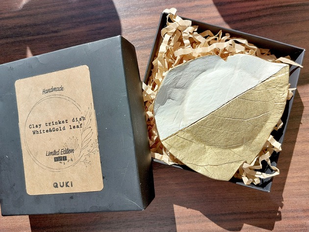 pojemniki na biżuterię Talerzyk dekoracyjny White & Gold Leaf