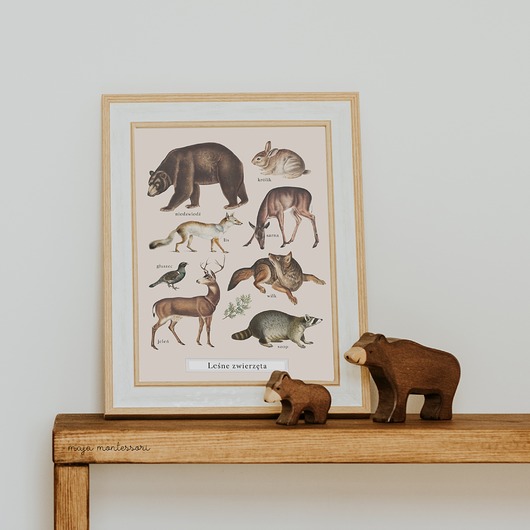 obrazy i plakaty do pokoju dziecięcego Plakat Leśne Zwierzęta Vintage