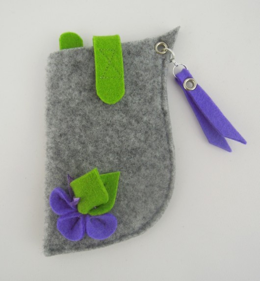 Etui na telefon- Szare z Fioletem - Małe Green Sheep