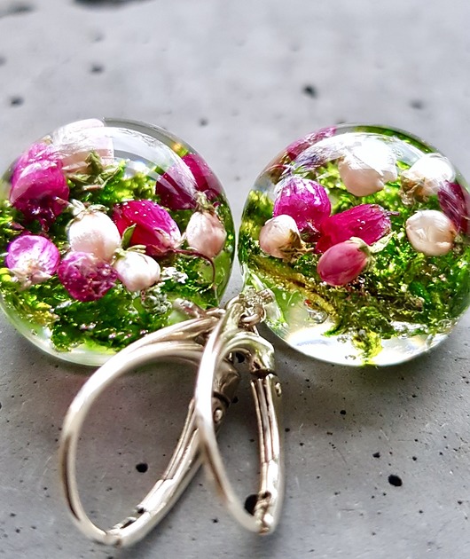 Kolczyki srebrne z mchem i wrzosem Grol Jewellery