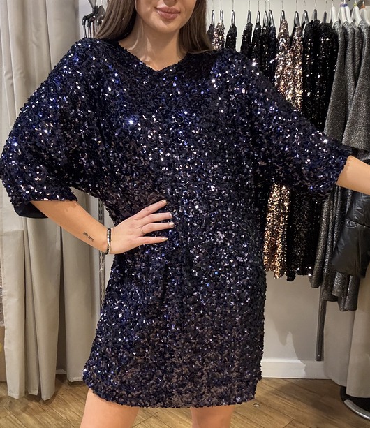 sukienki midi damskie Cekinowa sukienka OVERSIZE