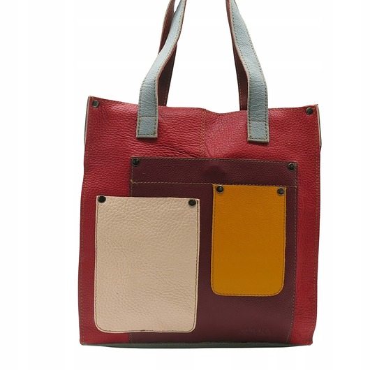 torby na ramię Torebka damska shopper, pojemna, skórzana ze skrawków kolorowa OLIVKA