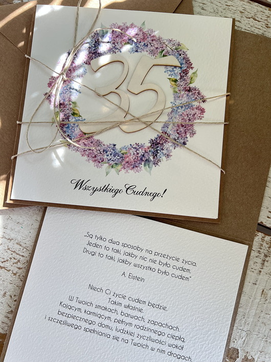 kartki scrapbooking Wyjątkowa ręcznie robiona kartka na 35 urodziny - pomysł na prezent