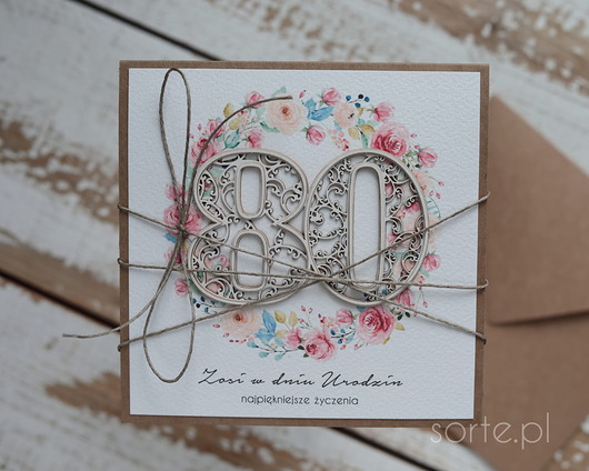 kartki scrapbooking Wyjątkowa ręcznie robiona kartka życzenia na 80 urodziny
