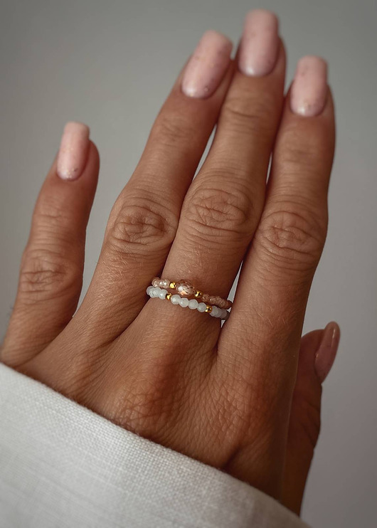 pierścionki elastyczne Zestaw Dwóch Pierścionków Elastycznych z Kamieni Naturalnych - Cyrkonia