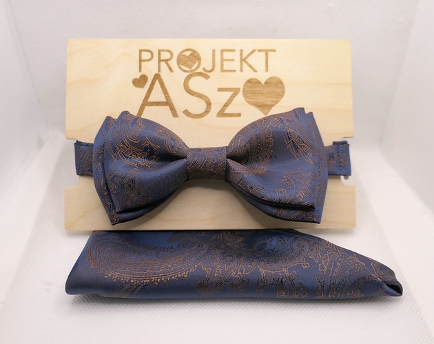 muszki i krawaty Mucha / muszka granatowa z poszetką