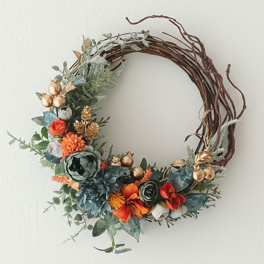 wianki bożonarodzeniowe Asymetryczny wieniec szałwia i pomarańcz (26cm)