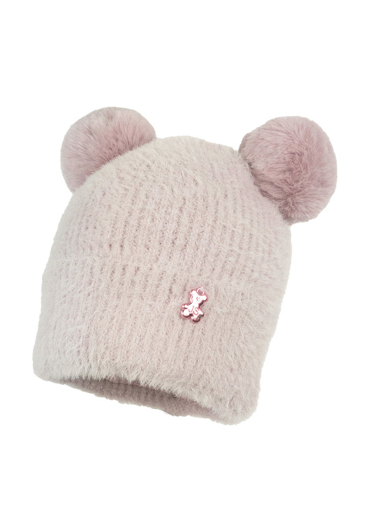 czapki dziecięce Dziewczęca czapka na zimę MARITA MINI Eko-pompon Brudny Róż