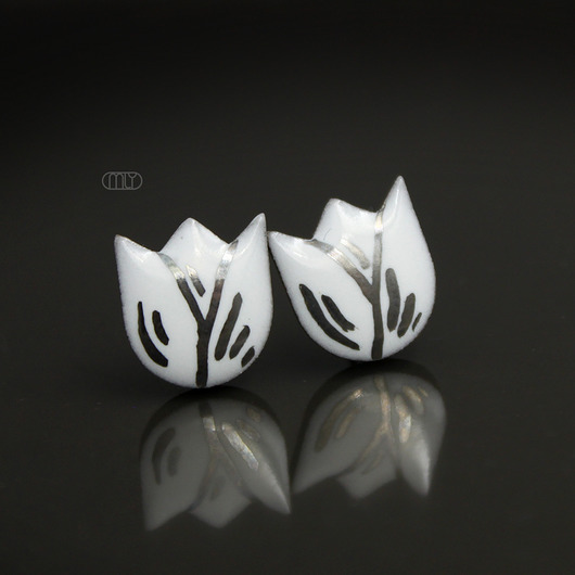 kolczyki ceramiczne Tulipany/stal chirurgiczna/