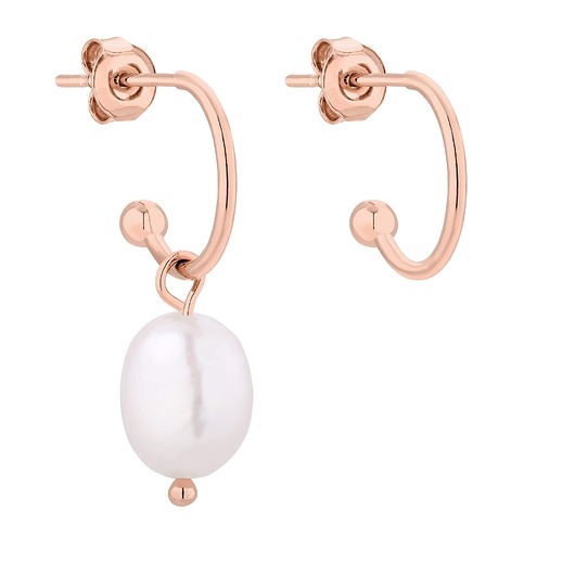 kolczyki pozłacane Asymetryczne kolczyki z różowego złota z naturalną perłą