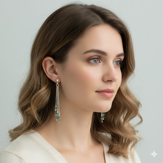 kolczyki srebrne Kamień księżycowy, srebro 925, długie, zielone kolczyki