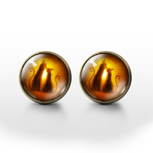 kolczyki szklane Kolczyki sztyfty - Kotki - brąz