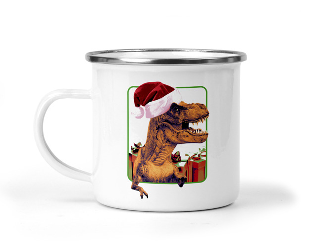 kubki Świąteczny kubek metalowy dino czapka