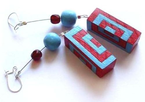 kolczyki geometryczne Na Drewnie Malowane