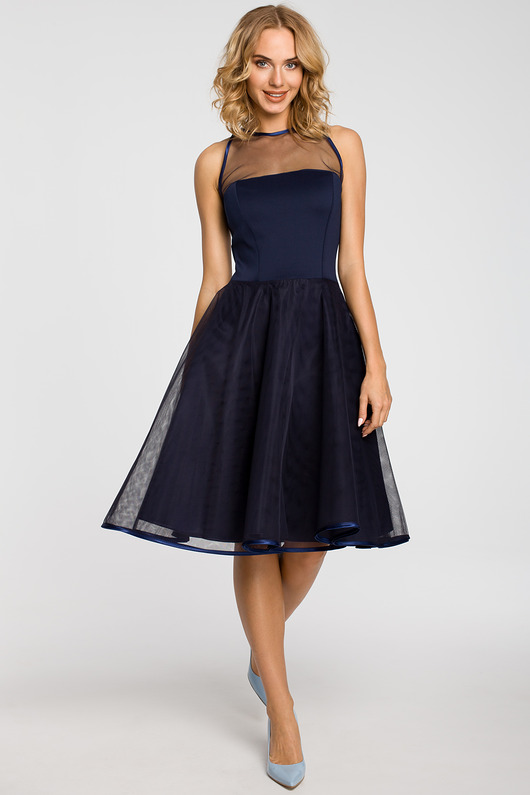 sukienki midi damskie Wieczorowa sukienka-granatowa(M-148)