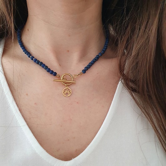 granatowy naszyjnik z lapisem lazuli LEI handmade 