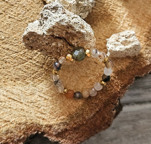 pierścionki elastyczne Elastyczny pierścionek z frenitem i agatem