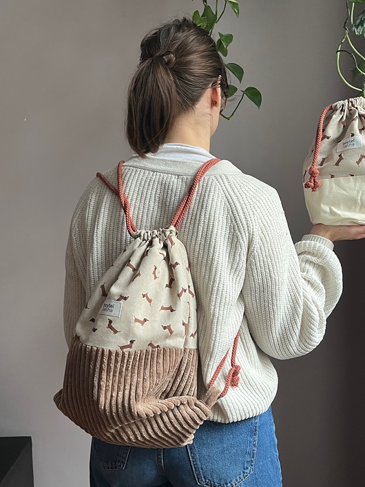 plecaki Zestaw bawełniany: workoplecak + kosmetyczka  jamniki