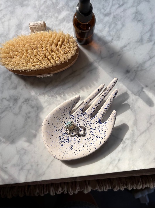 pojemniki na biżuterię Ceramiczna Łapka Handmade Talerzyk na Biżuterię Niebieskie Ciapki