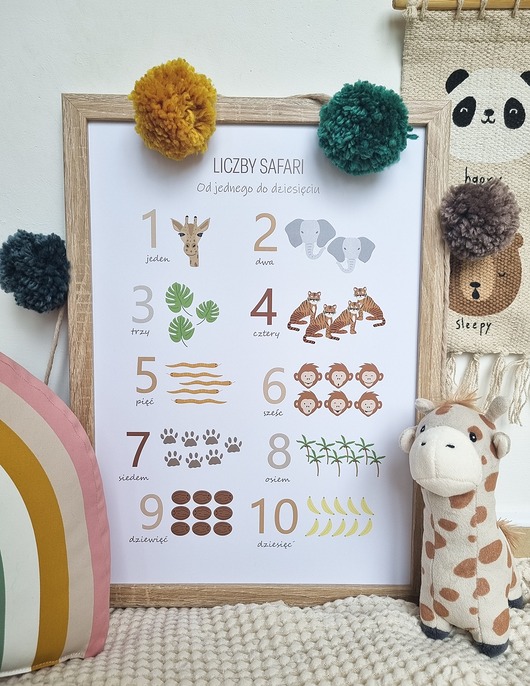 obrazy i plakaty do pokoju dziecięcego Liczby Safari - Plakat edykacyjny Safari Cyfry