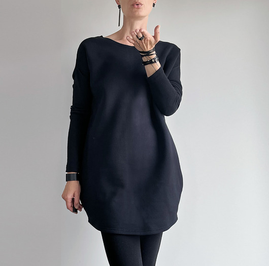 sukienki midi damskie Czarna Sukienka Dresowa Midi Wąski rękaw