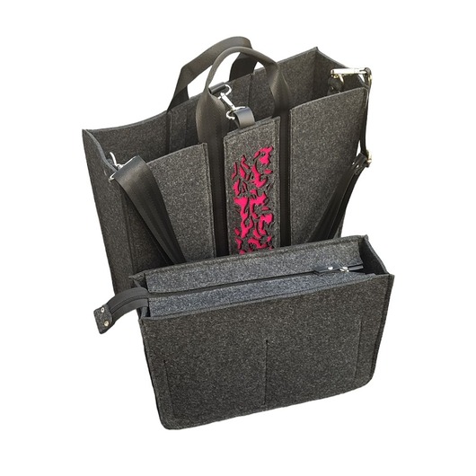 torby na ramię Torba Filcowa XXL z Organizerem - GRAFITOWA - 2 w 1 - ażur fuksja